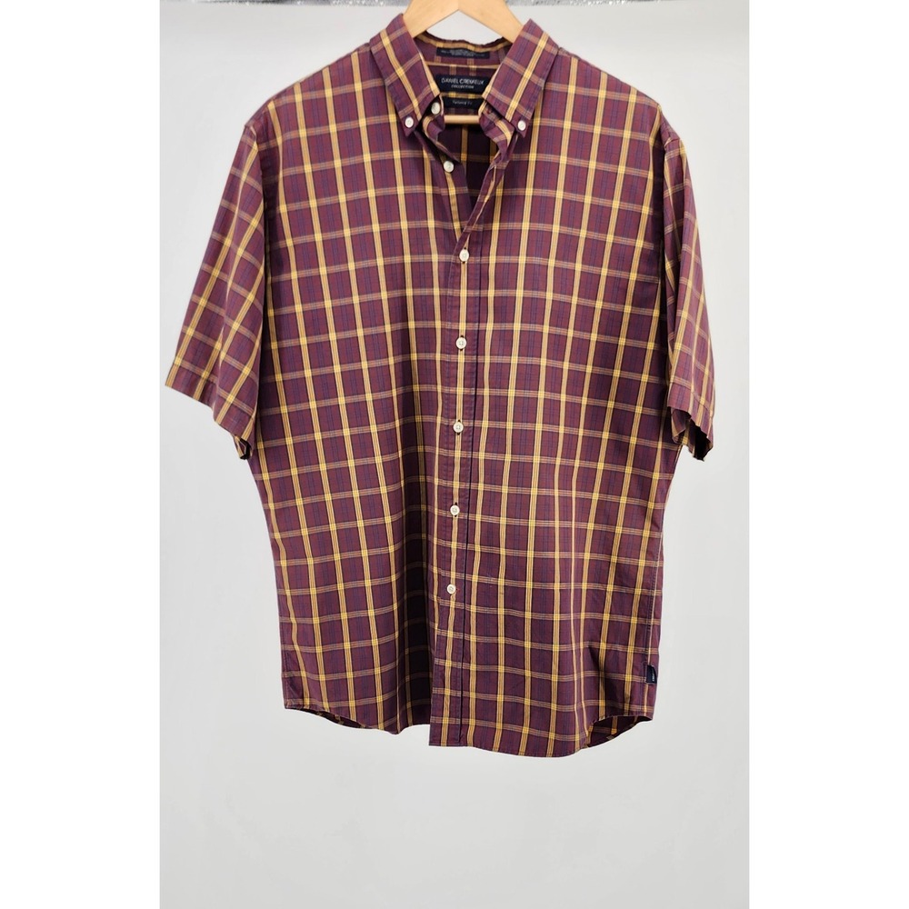 Daniel Cremieux Collection Mens Large Tailored Fit Plaid Short Sleeve Shirt Red